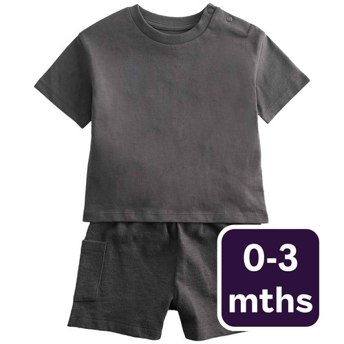 M&S Boys Pure Cotton Shirt & Cargo Shorts Outfit, 0-3 Months, Multi