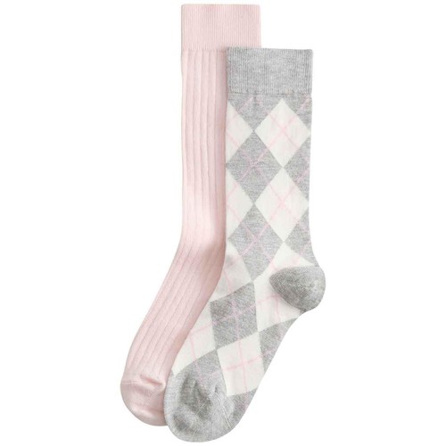 M&S Womens Argyle Crew Socks, Light Grey Mix