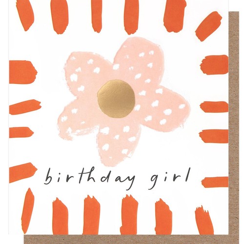 Caroline Gardner Birthday Girl Pink Flower With Orange Brush Border