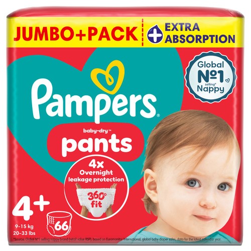 Pampers Baby-Dry Nappy Pants Size 4+ Extra Absorption Jumbo+ Pack