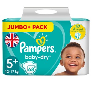 Pampers Baby-Dry Nappies, Size 5+ (12-17kg) Jumbo+ Pack