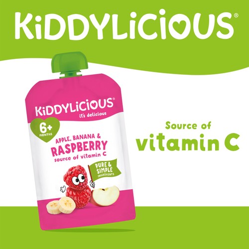 Kiddylicious Apple, Banana & Raspberry Baby Food Pouch 6+ Months