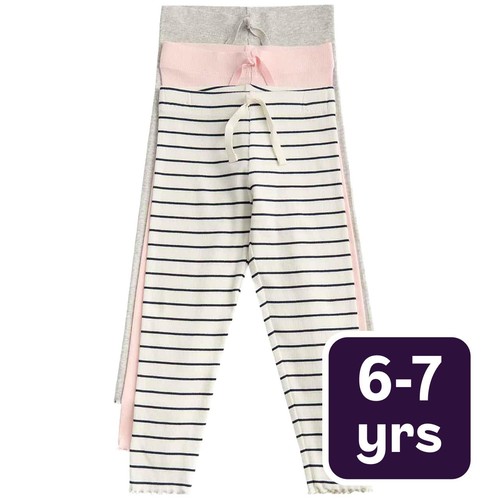 M&S Cotton Rich Striped Leggings, 6-7 Years, Pink