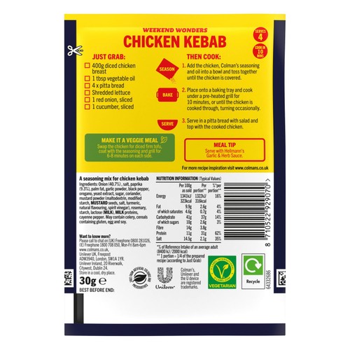 Colman's Weekend Wonders Chicken Kebab Recipe Mix