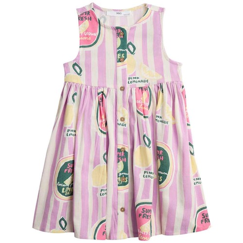 M&S Cotton Rich Fruit Print Woven Dress, 3-4 Years