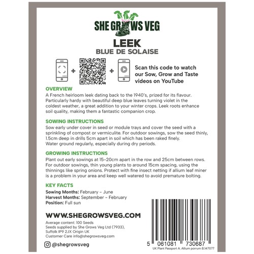 She Grows Veg Leek Bleu de Solaise Seeds