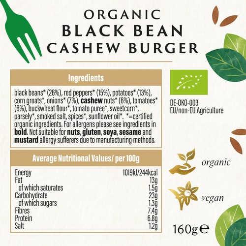 Biona Organic Black Bean Cashew Nut Burgers