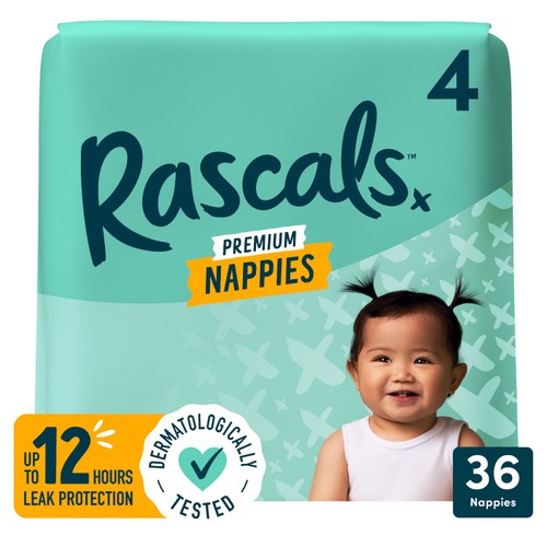 Rascals Premium Nappies, Size 4 (10-15kg)