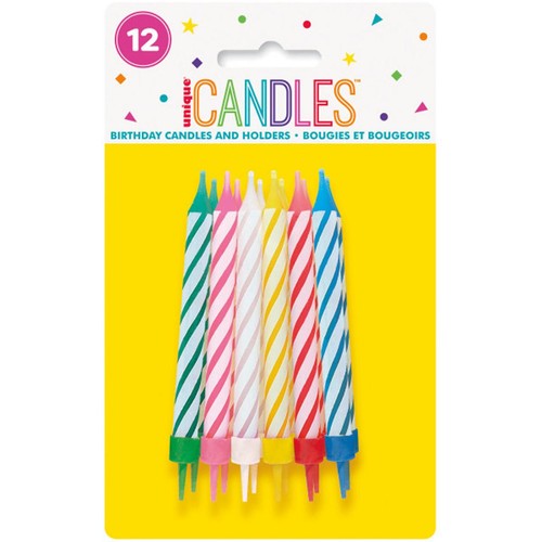 Striped Birthday Candles In Holders