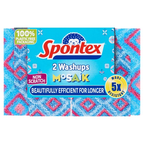 Spontex Mosaik Non-Scratch Washups - 5x Longer Lasting Sponge Scourers