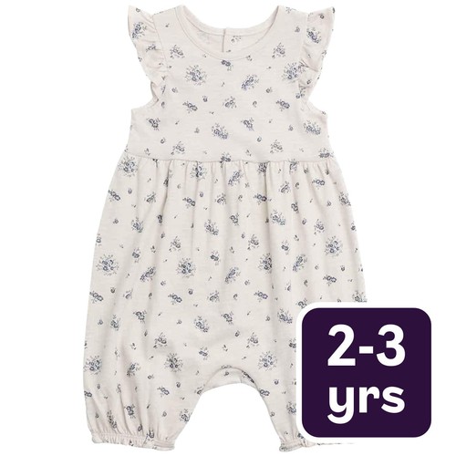 M&S Cotton Floral Romper, 2-3 Years, Cream