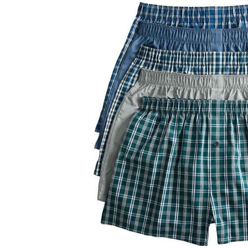 M&S Mens Pure Cotton Checked Woven Boxers, XXL, Green