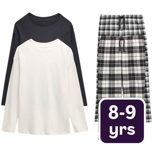 M&S Check Pyjamas, 8-9 Years, Black