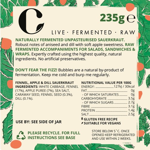 The Cultured Collective Fennel, Apple & Dill Sauerkraut