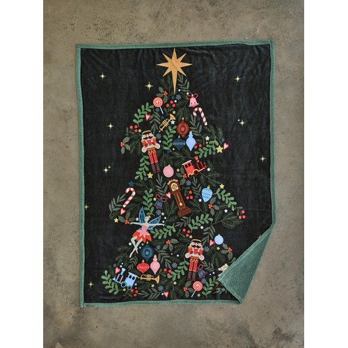 Deyongs Traditional Tree Navy Sherpa Throw