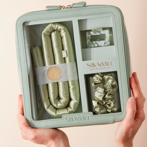 Silk Addict 100% Mulberry Silk Heatless Curler Set, Olive Green