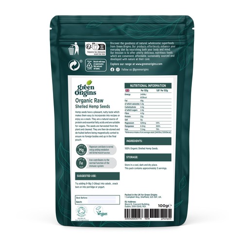 Green Origins Organic Raw Shelled Hemp Seeds