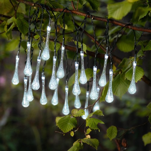 Tear Drop Solar String Lights Bright White