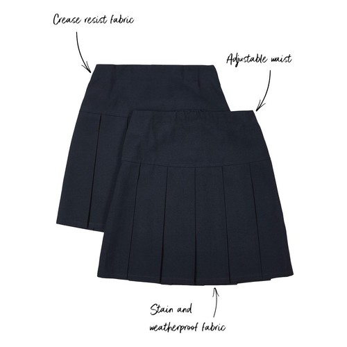 M&S Girls Crease Resistant School Skirts, 11-12 Years, Navy