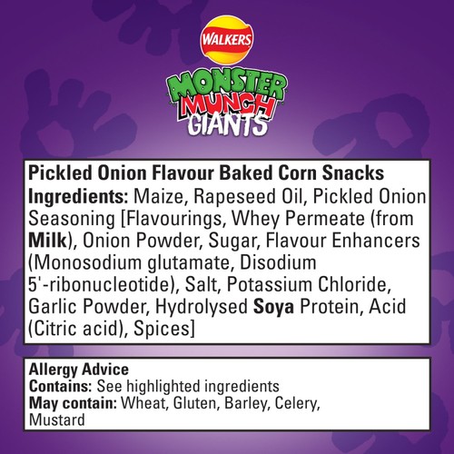 Walkers Monster Munch Giants Pickled Onion Sharing Bag Snacks