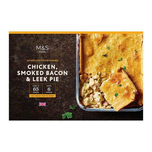 M&S Chicken, Smoked Bacon and Leek Pie Frozen Serves 6
