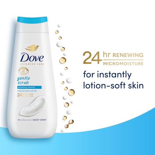 Dove Gentle Scrub Advanced Care Body Wash Shower Gel Exfoliating Minerals