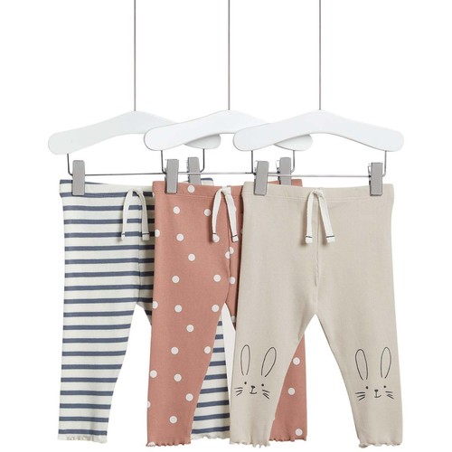 M&S Printed Leggings, 3 Pack, 0-3 Months
