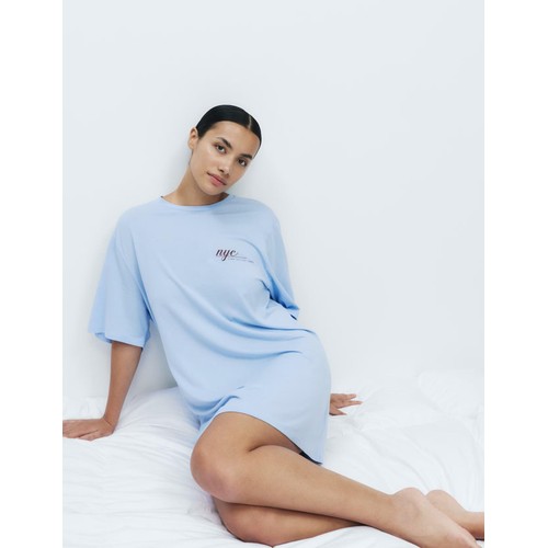 M&S Womens Cotton Modal Fruit Graphic Oversized T-Shirt, Small, Blue Mix