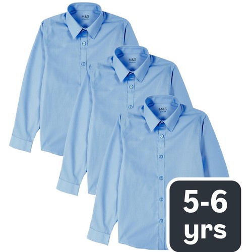 M&S Boys Slim Fit Easy to Iron Shirts, 5-6 Years, Blue