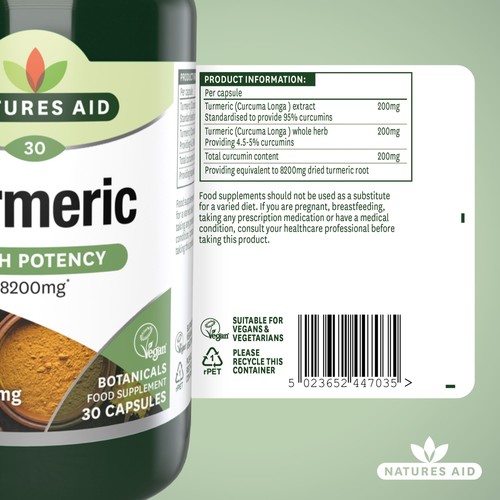 Natures Aid Superfoods Tumeric Supplement Capsules 8200mg