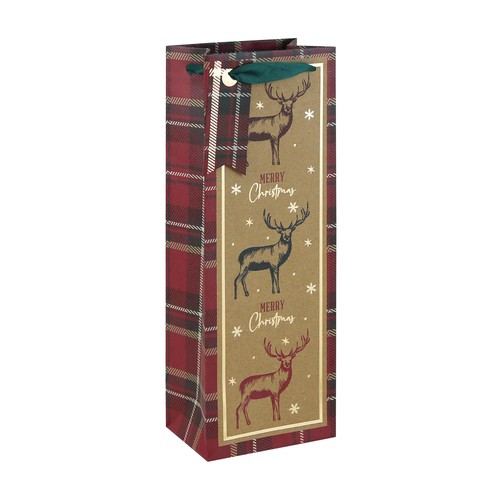 Festive Tartan Reindeer Bottle Bag