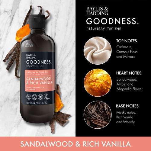Baylis & Harding Goodness Mens Shower Gel - Sandalwood & Rich Vanilla