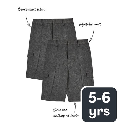 M&S Boys Regular Leg Cargo School Shorts, 5-6 Years, Grey