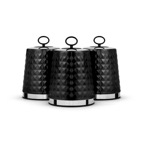 Tower Solitaire Set of 3 Canisters Black