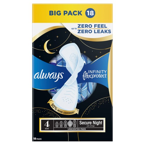 Always Infinity Pads Secure Night (Size 4) Value Pack 18 Count