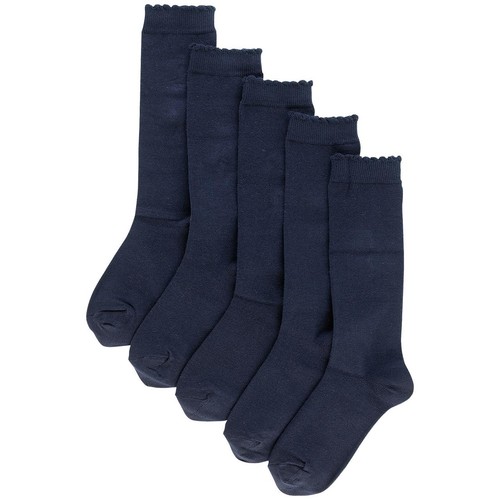 M&S Girls Cotton Knee High Socks, Shoe Size 12.5-3.5, Navy