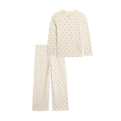 M&S Kids Cosy Ribbed Bow Pyjama