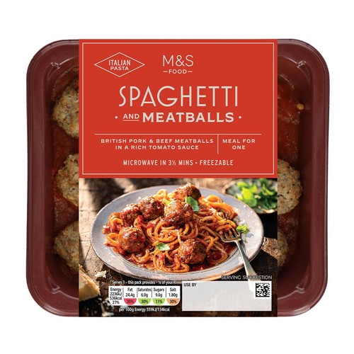 M&S Spaghetti & Meatballs in a Tomato Sauce Serves 1