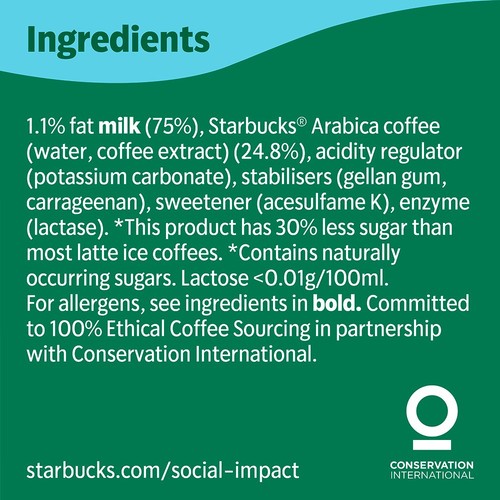 Starbucks Multiserve Skinny Latte No Added Sugar Iced Coffee