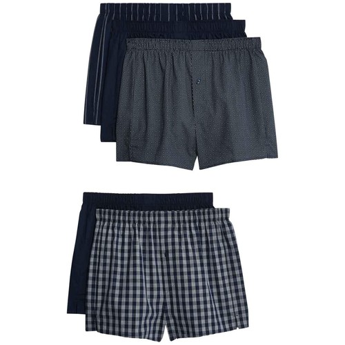 M&S Mens Pure Cotton Assorted Woven Boxers, XXL, Dark Navy