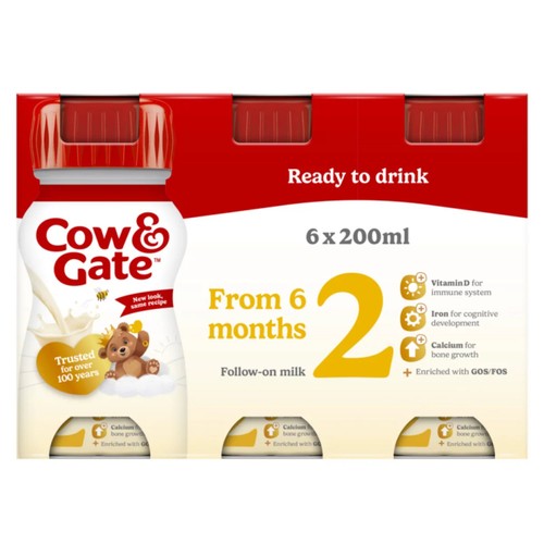 Cow & Gate 2 Follow On Baby Milk Formula Liquid Ready to Feed 6-12 Months