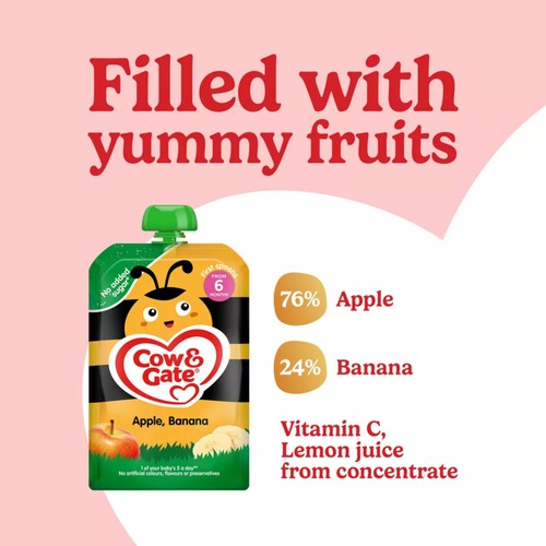 Cow & Gate Fruit Pouch Apple & Banana Baby Food Snack 6+ Months