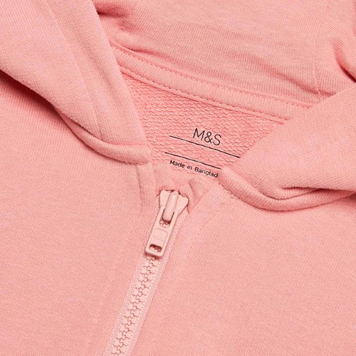 M&S Girls Cotton Rich Pink Zip Hoodie, 2-3 Years, Pink
