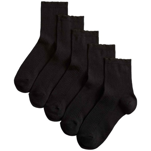 M&S Womens Supersoft Ribbed Quarter Socks, 6-8, Black