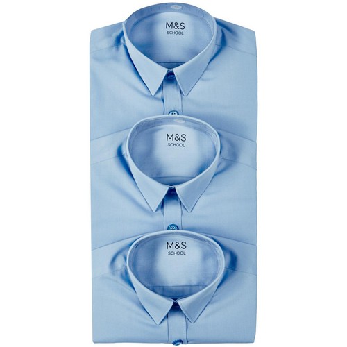 M&S Boys, Easy Iron School Shirts, 13-14 Years, Blue
