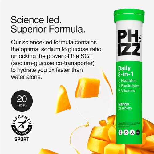 Phizz Mango 3-in-1 Hydration, Electrolytes and Vitamins Effervescent