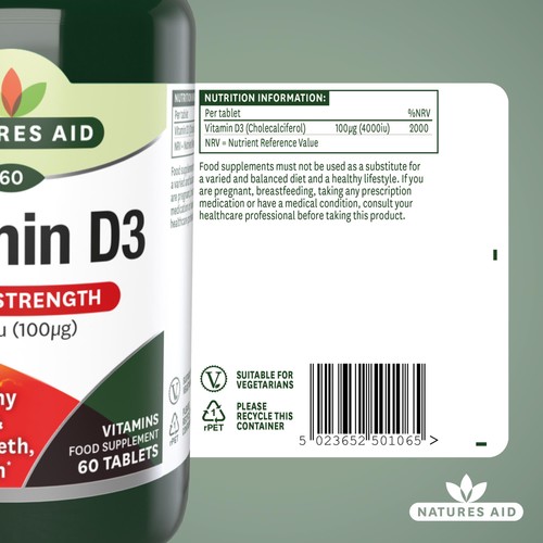 Natures Aid Super Strength Vitamin D3 Tablets 4000iu 