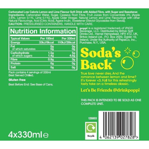 Poppi Lemon Lime Soda Cans
