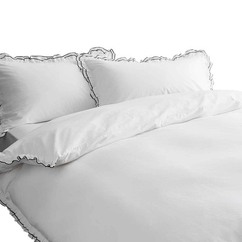M&S Pure Cotton Double Ruffle Bedding Set, (4 ft 6), Black