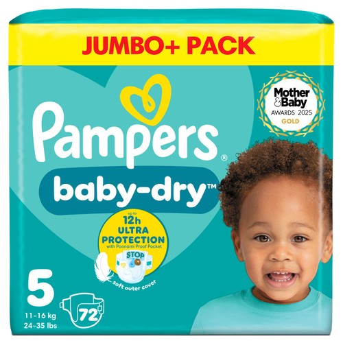 Pampers Baby-Dry Nappies, Size 5 (11-16kg) Jumbo+ Pack